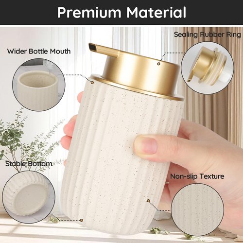 Segbeauty Foam Soap Dispenser Refillable, 10.8oz Ceramic Foaming Hand Wash Dispenser, 320ml Empty Bathroom Shower Shampoo Body Wash Dispensing Bottle, Press Dish Soap Foaming Pump Bottle for Kitchen