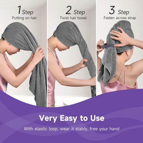 Umisleep Extra Large Microfiber Hair Towel - Super Soft Quick Dry Wrap for Long, Curly Hair - Grey
