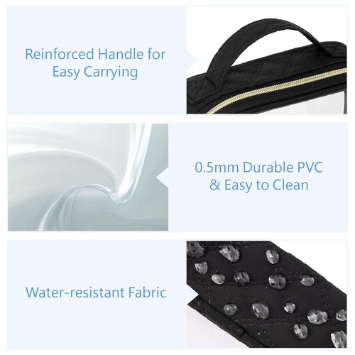 PACKISM TSA Approved Toiletry Bag - 3 Medium Clear Makeup Bags | Quart Size, Water Resistant PVC, Black