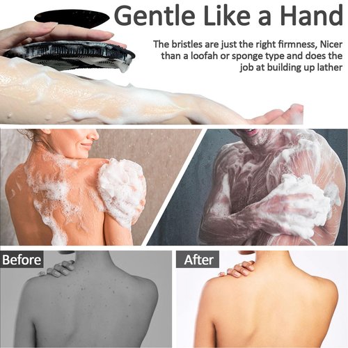 ARIOSOX, Soft Silicone Body Scrubber, Gentle Like a Hand Exfoliating Your Skin and Build Up Lather Easily, Back Large Suction Cup Easy to Store, Long-Lasting & Deep Clean (Black)