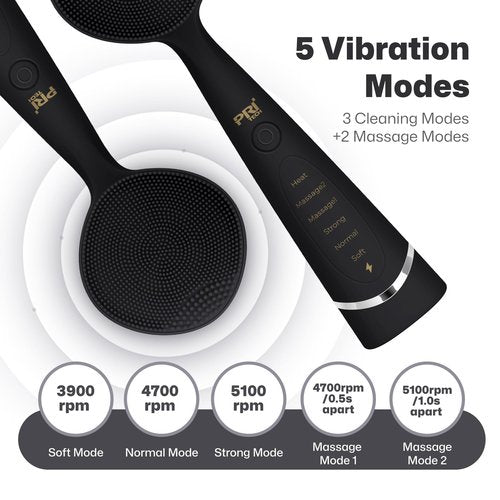 PRITECH Facial Cleansing Brush, Rechargeable Silicone Face Scrubber with Constant-Temperature Heating, Vibrating Exfoliator Scrubber for Deep Pore Cleaning, Waterproof Face Brush for Women & Men-Black