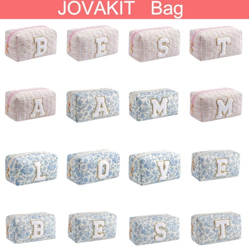 JOVAKIT Makeup Bag Cosmetic Bags for Women, Christmas Gifts for Girls Age 6-18, Alphabet Pink Floral Coquette Zipper Travel Makeup Pouch, Organizer Case Trendy Stuff (Pink Floral B)