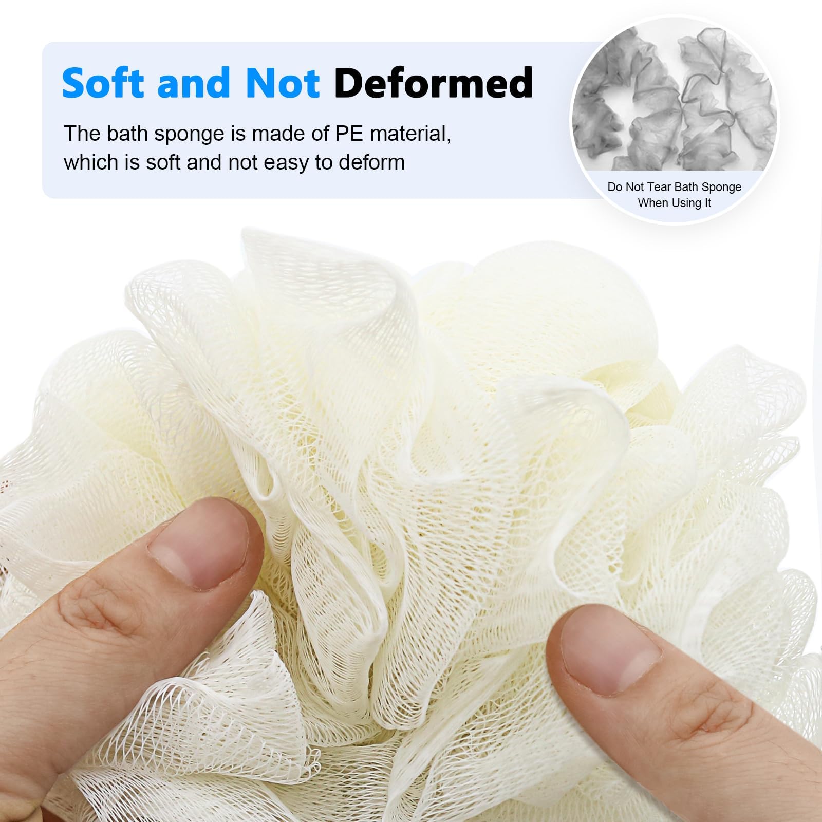 White Loofah on a Stick PE Soft Mesh Luffa Made of Soft and Sturdy Rubber Material Back Scrubber for Shower for Women and Men with String for Easy Hanging