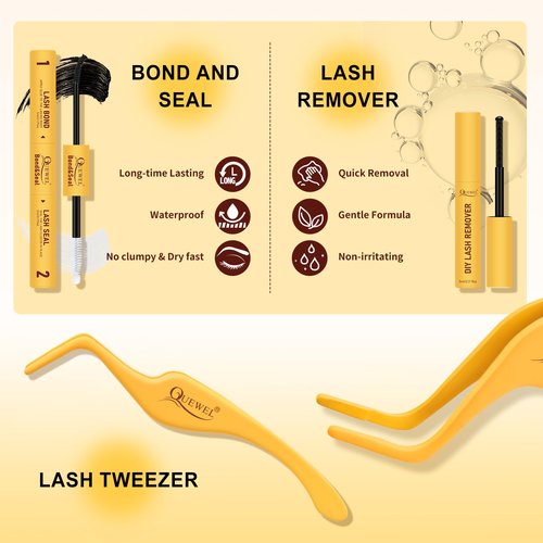 QUEWEL Fairy-Lash Clusters Kit, 144pcs Manga-Lash Clusters Kit Mix10-18mm Wispy Natural-Invisible-Band Lash Kit With Lashes Bond and Seal, Tweezer, Remover for DIY Natural Lashes(Fairy 4 Set)