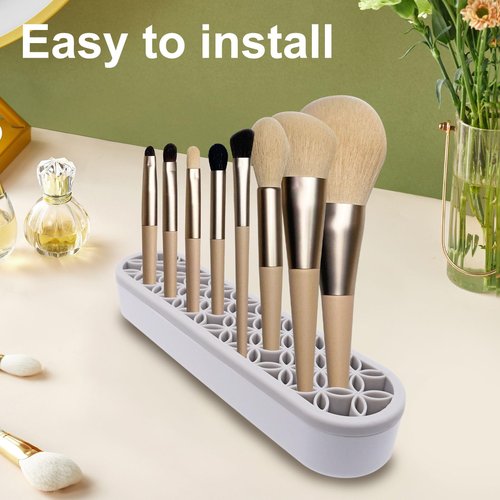 GDFYMI 2Pcs Grey Silicone Makeup Brush Holder Stand Makeup Brush Storage Make Up Brushes Holder Organizer for Painting Pen Brushes Nail Clippers Drill Pens Ruler Sewing Craft Tools