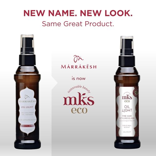 MKS Eco Oil Light - Hair Styling Elixir with Moroccan Argan & Hemp Seed Oil - 2 fl oz | Nourishes Fine Hair, Controls Frizz, Vegan & Cruelty-Free