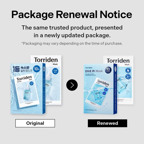 Torriden DIVE IN Hyaluronic Acid Facial Mask (10 sheets) | Deep Hydration Korean Face Sheet Mask | Panthenol & Allantoin | Korean Skincare Mask