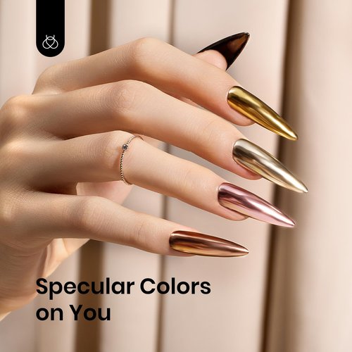 Beetles Metallic Chrome Nail Powder Mirror Effect Gold Champagne Chrome Powder 4 colors Brown Nails Art Design Manicure Decoration Glitter, 0.5g/Jar Holiday Gift for Women Girls