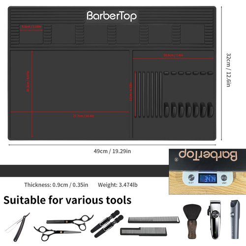 Magnetic Barber Mats for Clippers, with 6 Magnets & Dedicated Slots - 19.29"x12.6" Anti-Slip Heat Resistant Barber Station Organizer Mat, Scissors, Combs & Salon Tools Pad for Grooming Table Tray