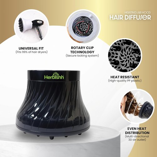 Herbishh Hair Dryer Diffuser - Universal Fit for Curly & Wavy Hair | Reduces Frizz & Adds Volume, Adjustable 3.5-8 cm (Black)