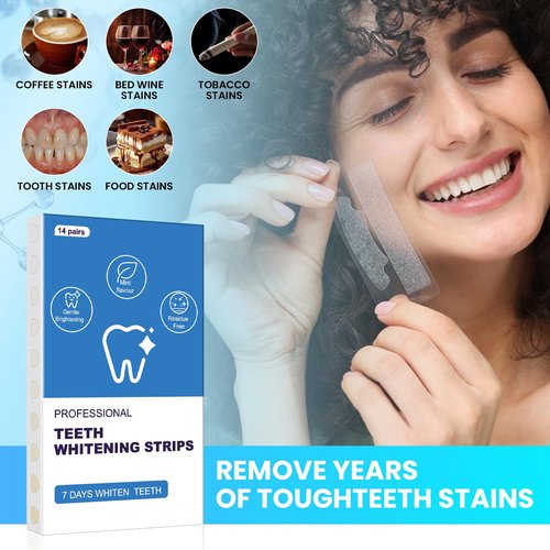 Teeth whitening Strip,28 Sensitivity Free Whitening Strips, Peroxide Free,14 Treatments Kit Professional and Safe Teeth whitening Strips
