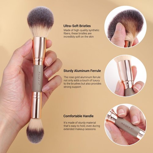 MAGEFY Makeup Brushes 12Pcs with Bag, Double-End Multi-functional for Foundation Powder Blush Eyeliner Eyeshadows brushes with Gift Box,Champagne