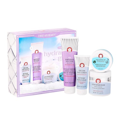First Aid Beauty - Hydrated Glow Kit | KP Bump Eraser Scrub, Radiance Pads & Ultra Repair Cream, 4ct