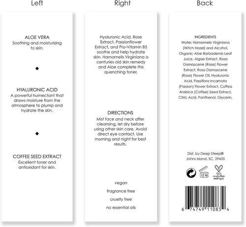 Deep Steep Hydrating Toner - Cooling Facial Mist with Witch Hazel & Rose Water | 4 oz Vegan Skincare