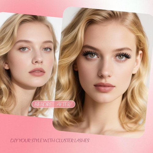 Lash Clusters Kit | 0.05mm Wispy Eyelash Clusters (9-16mm D Curl) Flora lash clusters| Wide Span DIY Eyelash Extension Kit Spiky Cat EyeLashes | Fairy Manga Fluff Lashes |Ultra-Thin Black Band