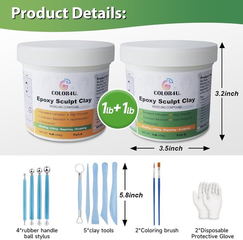 Epoxy Sculpt Clay - 2 Pound White Epoxy Putty | Strong Adhesive & Self-Hardening Modeling Compound for Sculpting, Repairing, Filling & Bonding