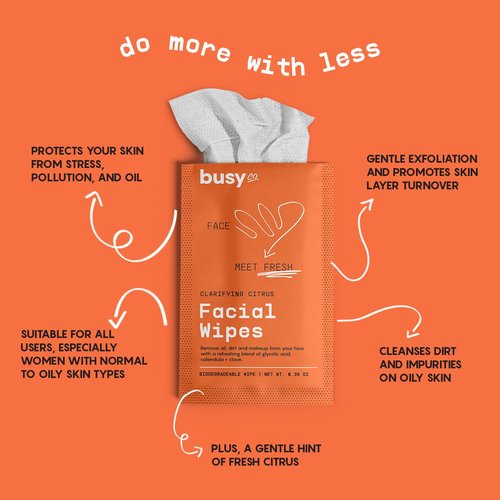 Refresh Face Wipes – Individual Cleaning Facial Wipe Singles- Moist Towelettes Individually Wrapped – After Workout & Travel – Fresh Citrus - AHA/BHA, Clover & Calendula