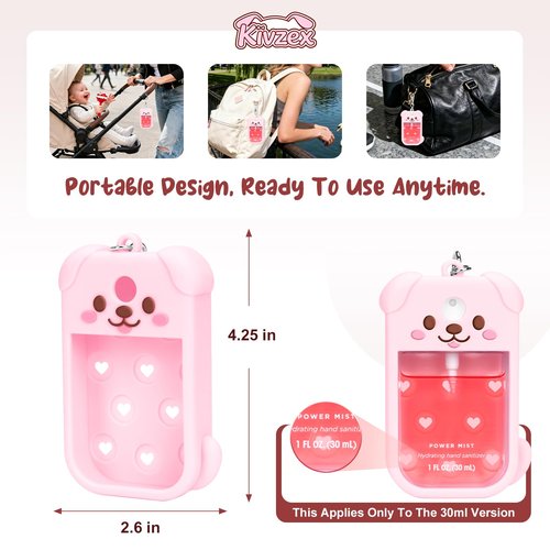Kivzex Dog Silicone Case for Touchland Hand Sanitizer Spray with Keychain, Compatible with Power Mist & Glow Mist 1 FL Oz/30ML for Touchland Case, Cute Travel Cover Sleeve Pink