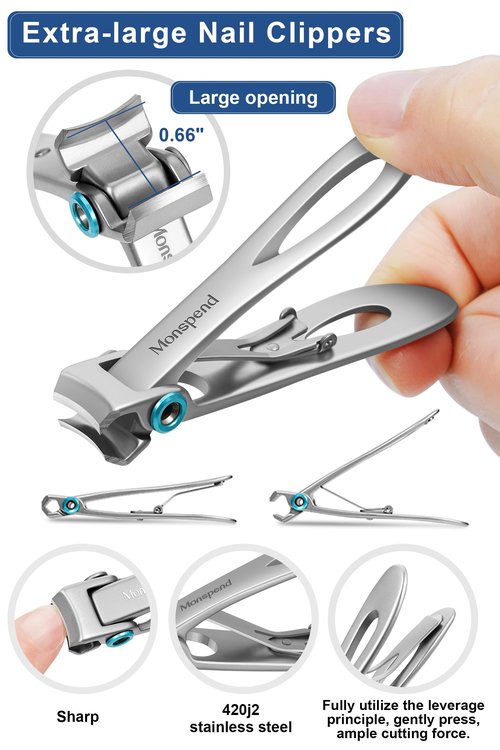 Monspend Toenail Clippers for Seniors Thick Toenails, Heavy-Duty Toenail Clippers, Adult Thick Toenail Long Handle,Aluminum Storage Box (Blue)