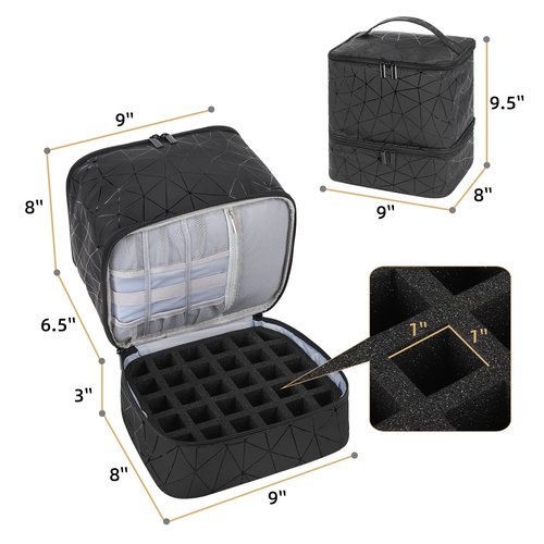 AGX Bravo Nail Polish Storage Organizer Double Layer Gel Nail Polish Bag for Nail Dryer UV Light Carrying Case Holds 30 Bottles Travel Portable Compartment Case for Manicure Supplies, Black (BAG ONLY)