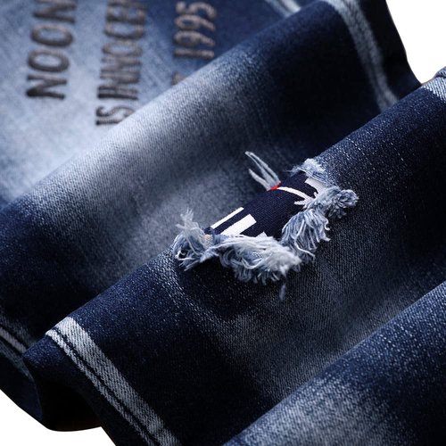 N//C Jeans Men Ripped Denim Pants Straight Slim Fit Regular Distressed Comfort Flex (Blue, W34 X L32)
