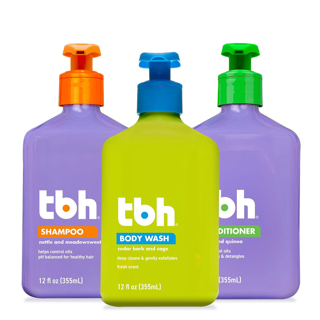 TBH Kids & Teen Hair and Body Care Set - Natural Shampoo, Conditioner & Body Wash - Sulfate & Paraben Free - 3-Pack, 12 oz Each