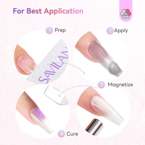 SAVILAND Glazed Nails One-Step Gel Nail Polish: 0.5 OZ Cat Eye Gel Polish Art Pen 5-in-1 Jelly Silver One-Min Formula 15 ML Color Builder Base & Top Polish Reinforcement Magnetic Nail Polish Art DIY