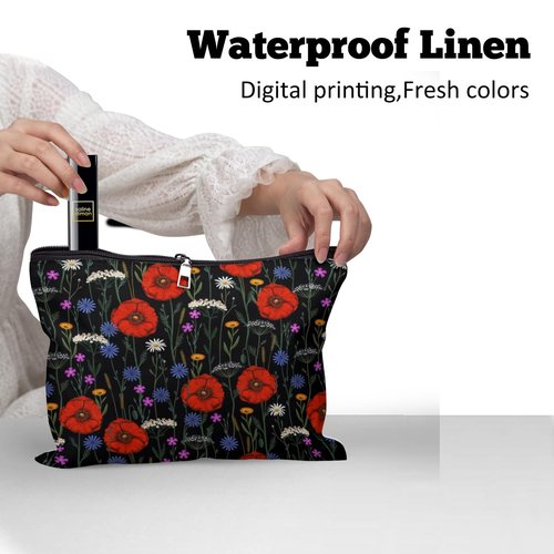 Cafl Boho Wildflower Makeup Bag Floral Botanical Cosmetic Bag for Women Large Capacity Make Up Bag Portable Travel Toiletry Pouch Organizer 10 * 8inch