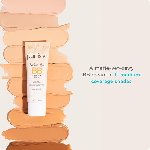 Pūrlisse Perfect Glow BB Cream with SPF 30 - Matte & Dewy Finish - Goji & Hawthorn Berry Infused - Fair (1.4 oz)