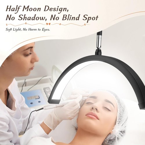 Mznoo Half Moon Light with Clamp, LED Manicure Table Lamp, Desk Lamp for Nail Desk, Eyelash Extensions, Skincare and Tattoo, 5 Brightness Levels and 5 Color Modes, Remote Control (Black)