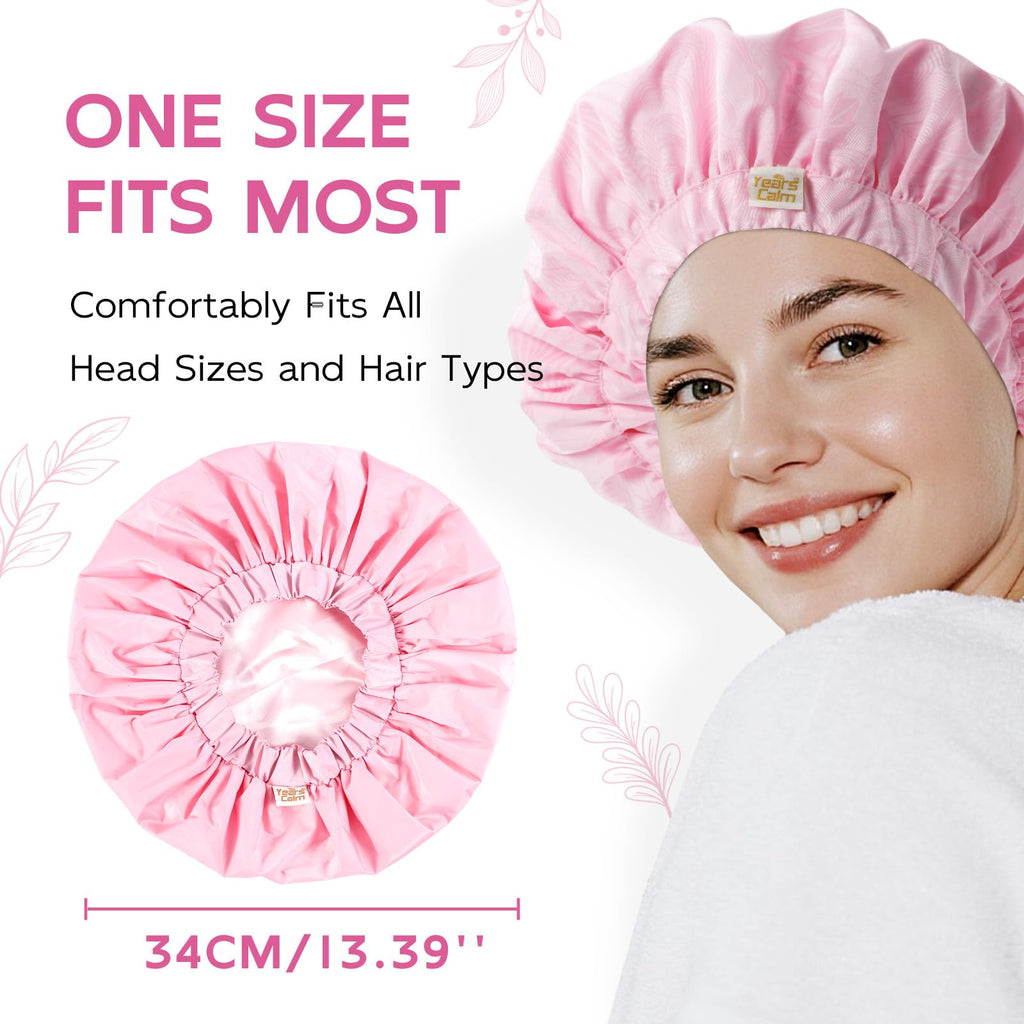 Years Calm Luxury Shower Cap for Women, Color Changing Shower Cap Reusable Waterproof, Flexi Satin Lined, Stylish Hair Cap for Shower, Washable Elastic Band Bath Cap for Long Hair, Braids (Pink)