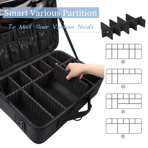 Gzcz Large Capacity Travel Makeup Train Case - Professional Cosmetic Organizer with Adjustable Dividers & Shoulder Strap