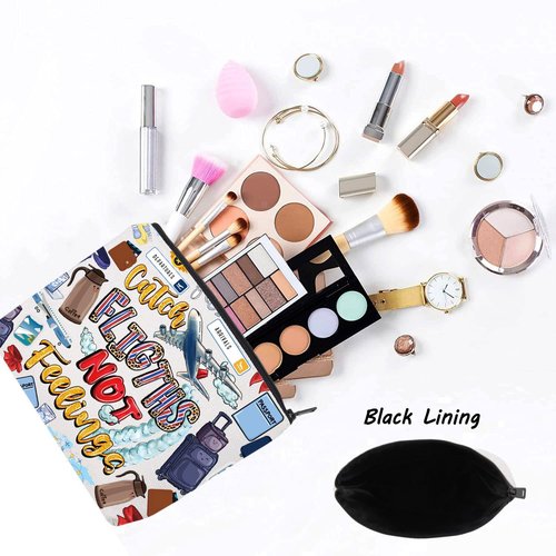 LEVLO Flight Attendant Cosmetic Make Up Bag Pilot Gift Catch The Flights Not Feelings Makeup Zipper Pouch Bag Airplane Traveler Gift (Flights Not Bag)