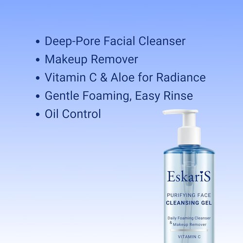 Purifying Face Cleansing Gel - Vitamin C & Aloe Vera Daily Foaming Wash | Soap-Free, Oil Control, 13.52 oz