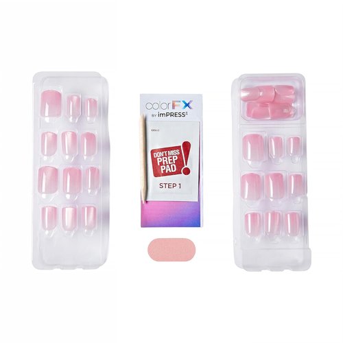 KISS ColorFX Valentine’s Day Press On Nails - ‘Cherished’ Pink Short Squoval | Improved Adhesive, 10-Day Hold, 30 Nails & Accessories