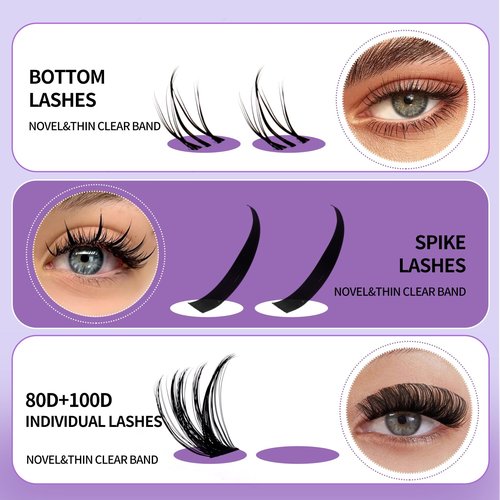 DIY Lash Clusters with Spikes Bottom Eyelash Clusters Spike Manga Individual Lashes Clusters Natural Look Eyelash Clusters Bottom Lashes Wispy Cluster Eyelash Extensions(80+100,12-18mm,0.07D)