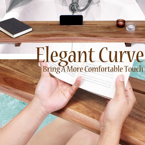 Premium Acacia Wood Bathtub Tray Caddy with Adjustable Legs, Minimalistic Design Bath Tray for Tub, Bathtub Accessories, Fit Standard and Against Wall Bath Tubs, Gift Idea for Women