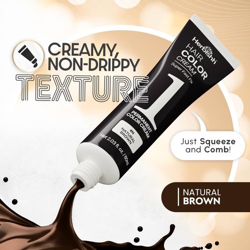 Herbishh Korean Hair Dye Cream & Developer - Ammonia-Free Permanent Color for Gray Coverage | Natural Brown (2.03 fl oz Each)