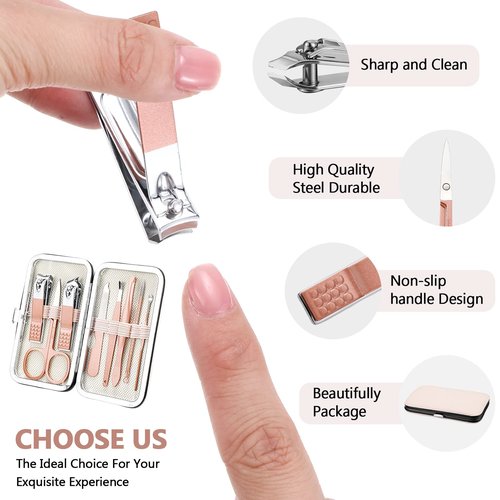 Hanaive 6 Set Manicure Set 48 Pcs Nail Clippers Pedicure Kit Gift for Mother's Day 8 in 1 Stainless Steel Grooming Kit Professional Nail Care Tools with Luxurious Travel Case for Men Women(Rose Gold)