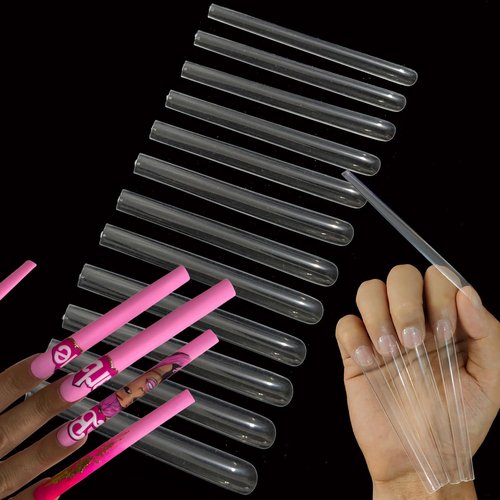 HWHUNO 5XL Extra Long Tapered Square Full Cover Nail Tips No Curved,3.9" Straight Salon Home DIY Professional,240Pcs(12Size)