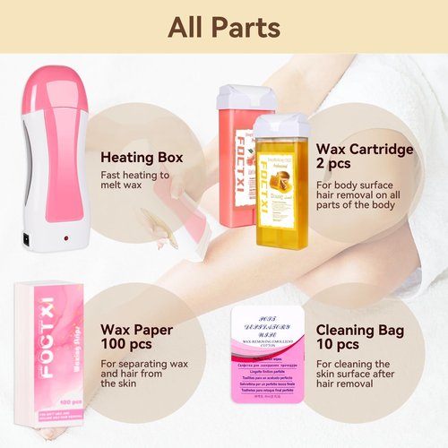 FOCTXI Roller Waxing Kit for Women's Sensitive Skin, 2 Ounce, Hair Removal for Legs