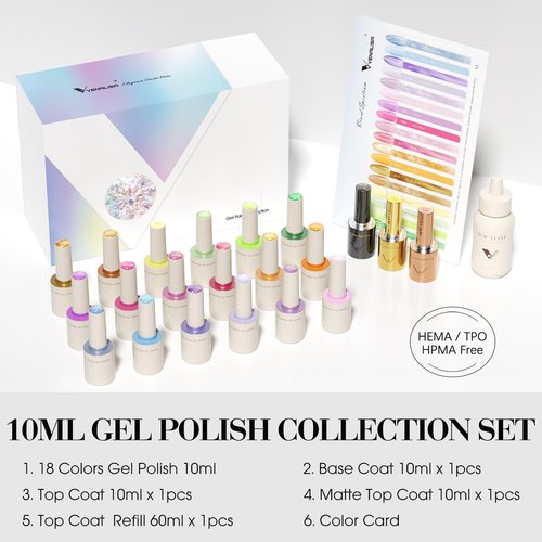 VENALISA V1 Gel Nail Polish Kit of 22 Pcs With Color Display Card Blue Pink Yellow Green Colors Glitter Cat Eye Gel Polish Set Soak Off Salon Nail Art DIY at Home Manicure