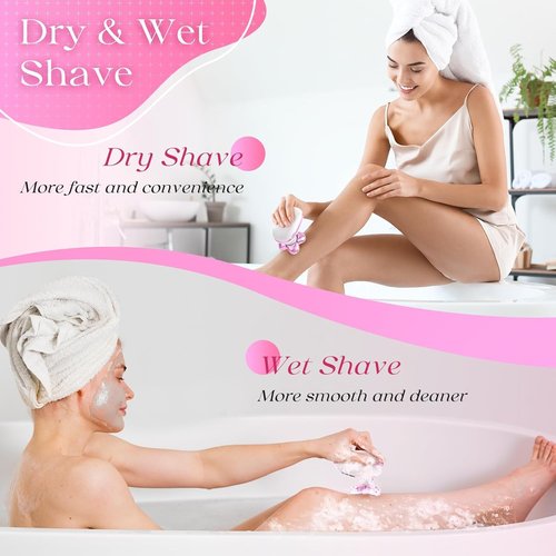 Electric Razors for Women, Rechargeable Rotary Painless Shaver for Legs Bikini Facial Hair Removal, Body Wet/Dry Razor Water Resistant Grooming Kit, Cordless Womens Trimmer for Grooming (Cherry)