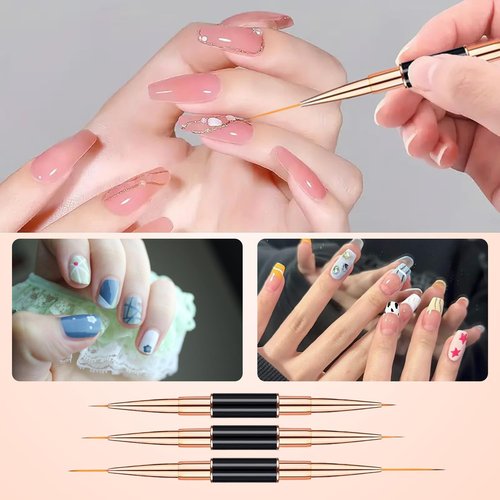 Qzqetet Nail Art Brushes Set - Professional 5pcs Double-Ended Acrylic Nail Art Brushes Liner Detail Thin Brushes For Drawing Design Brushes Gel Builder Brushes 3D Nail Art Tools (black)