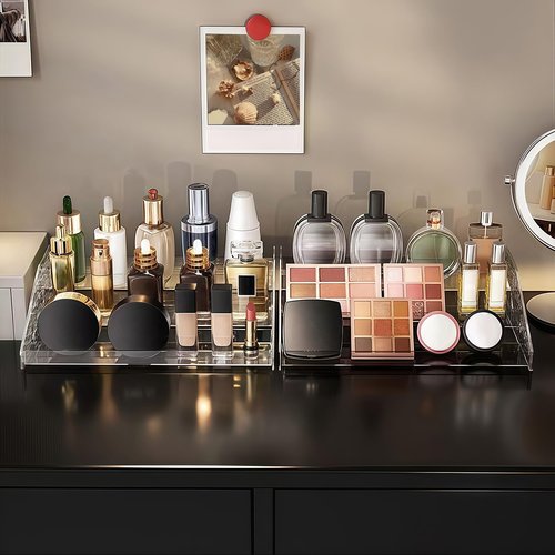 guuooge 2 Pack Perfume Organizer- 3 Tier Cologne Stand Clear Plastic Cologne Organizer for Men/Women Fragrance, Lotion, Skincare Display Holder Shelf(Clear)