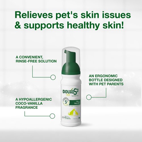 Douxo S3 Seb Mousse, Contains 0.5% Ophytrium, Odor Control & Seboregulating, For Oily to Flaky Skin, Seborrhea, For Dogs and Cats, 5.1 fl. oz. (150mL)