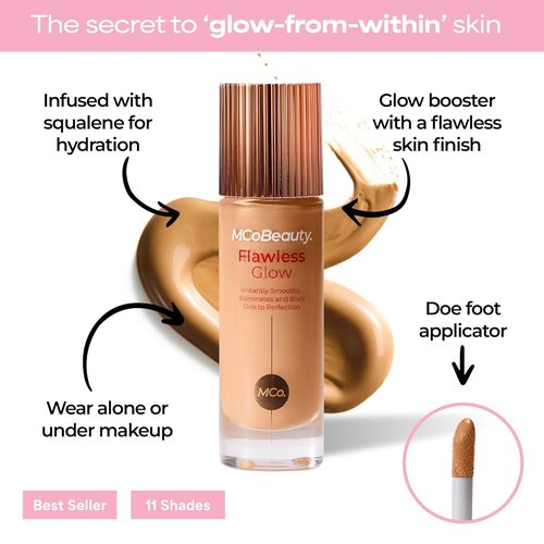 MCoBeauty Flawless Glow Luminous Skin Filter - 4-in-1 Primer & Highlighter - Medium 4.5 Dewy Tint with Squalane & Vitamin E - Vegan & Cruelty Free