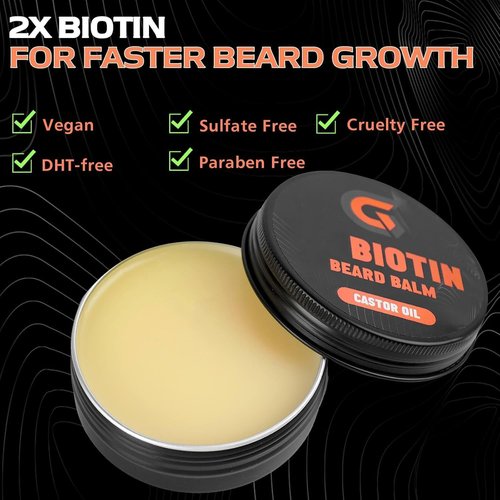 Beard Balm with 2X Concentration Biotin, Beard Growth Balm for Men - Mustache Wax & Beard Conditioner for Growth - Hydrates, Thickens Facial Hair Growth - Made with Castor Oil & Argan Oil - 2 Ounce