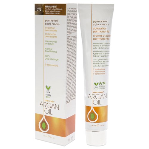 One N' Only Permanent Hair Color - Argan Oil Infused Dye for Rich Tones & Gray Coverage - 7N Medium Natural Blonde (3 oz)