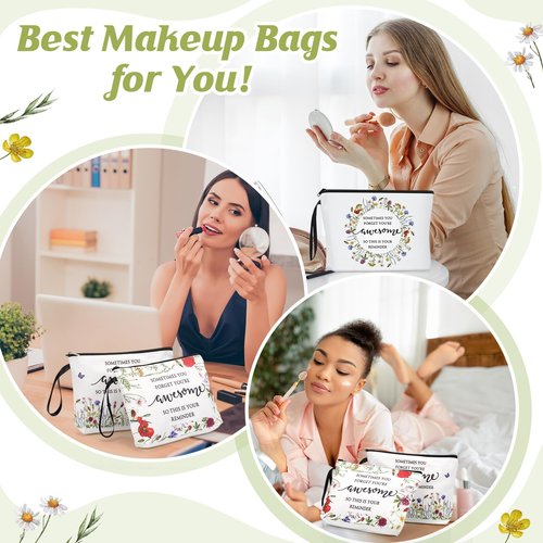 Reginary 10 Pcs Makeup Bags Gift for Women Bulk Inspirational Flower Canva Cosmetic Bag with Zipper You Are Awesome Thank You Gift for Staff Employee Coworker Team Nurse Caregiver (Inspirational)